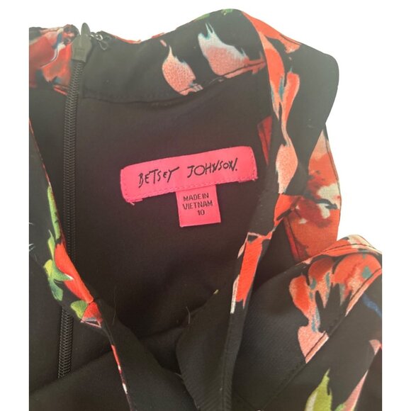 Betsy Johnson Black & Red Floral Print, Sleeveless, Lined Dress, Size 10 - Picture 8 of 10